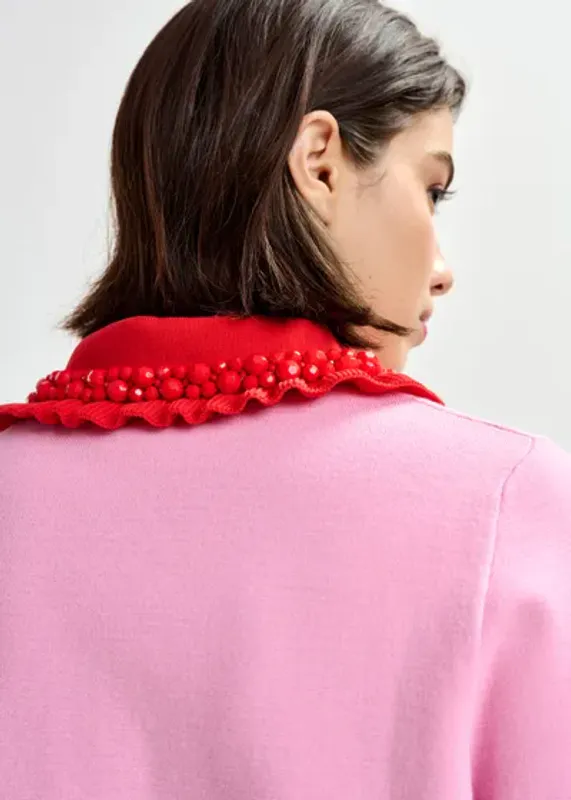 Jewelry Embroidered Knit Polo Cotton Andy Pink And Red Essentiel Antwerp