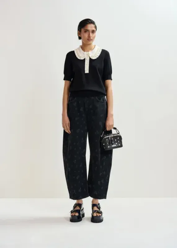 Jewelry Embroidered Knit Polo Black And Off-White Essentiel Antwerp