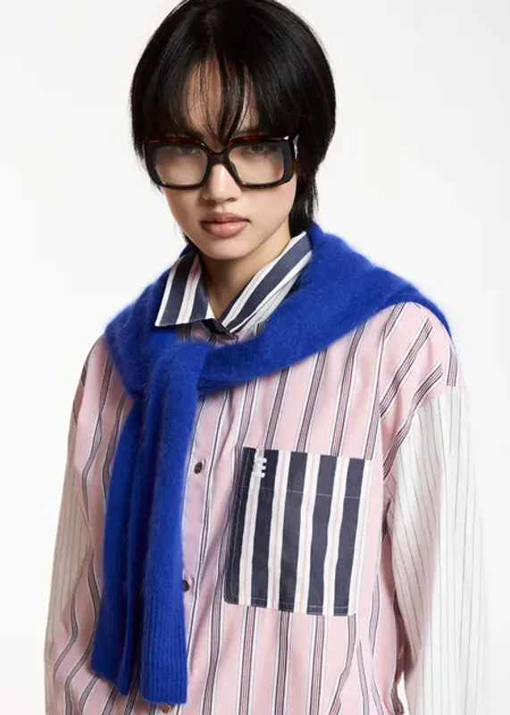 Kozef Fabric Mix Cropped Shirt Steel Pulse Essentiel Antwerp